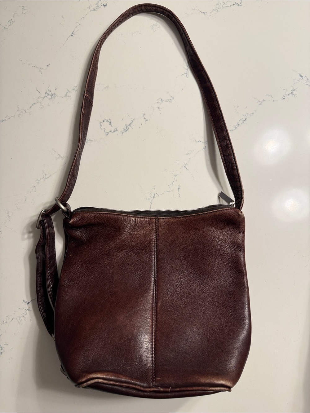 Wilsons Leather Dark Brown Pebbled Leather Shoulder Bag